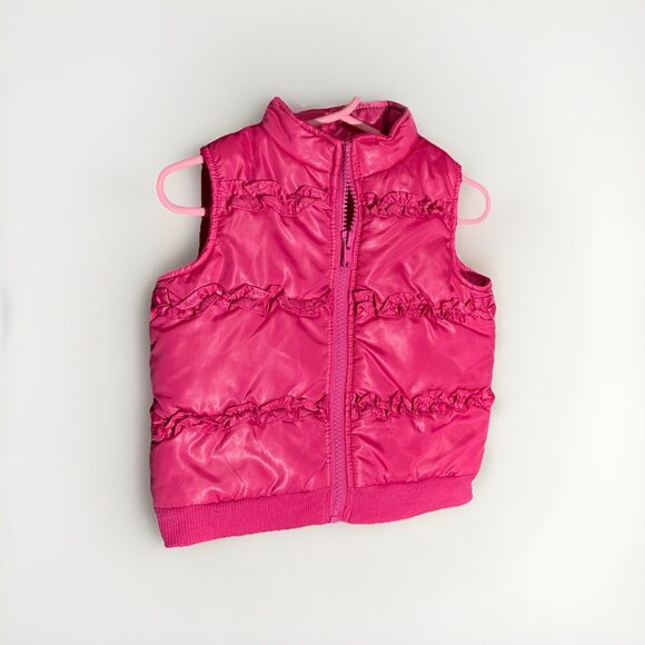 Kids Play Baby Girls Puffer Vest Jacket Full Zip Up Pink Ruffle accent 6-9 Month - Picture 1 of 10